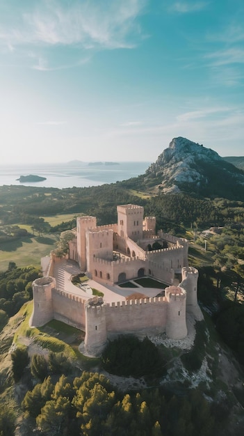 Photo des points de repère de palma de majorque drone aérien vidéo haute angle du château de belver