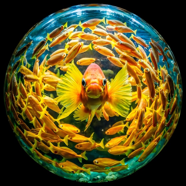 Photo des poissons aux couleurs vives dans les eaux bleues profondes de la mer