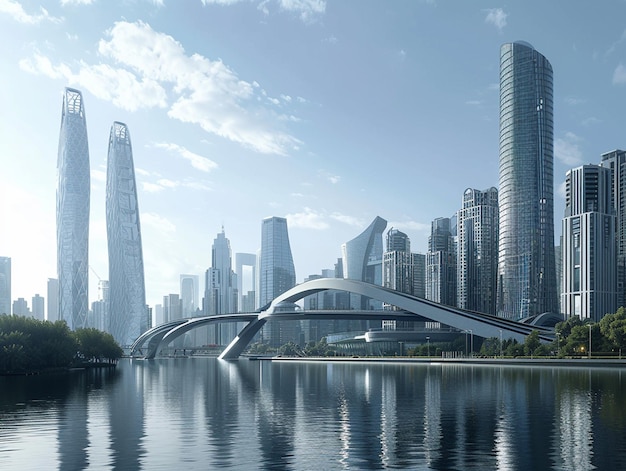 Photo le pont de guangzhou sur une rivière avec un pont en arrière-plan