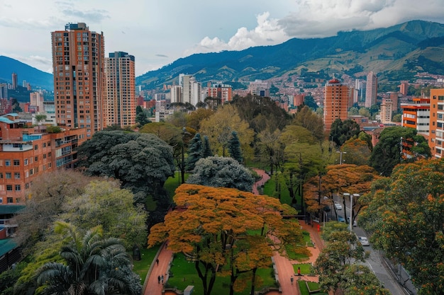 Photo une prise de vue aérienne du parc el virrey à bogota, en colombie.