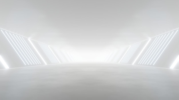 Rendering 3D d'un tunnel de science-fiction abstrait blanc Corridor de vaisseau spatial futuriste