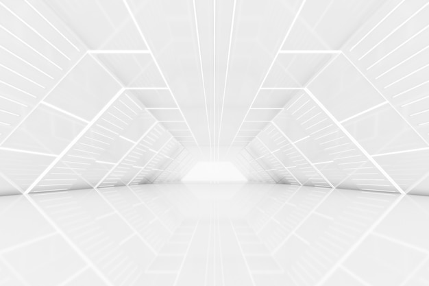 Rendu 3d abstrait de la salle vide du tunnel futuriste avec lumière sur le mur. Concept de science-fiction.