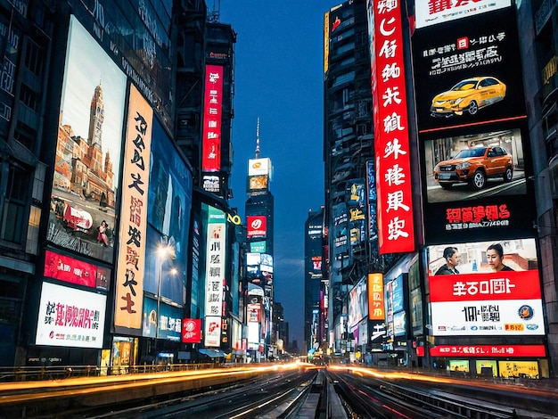 Photo une rue animée avec de nombreux panneaux d'affichage et un panneau disant tokyo