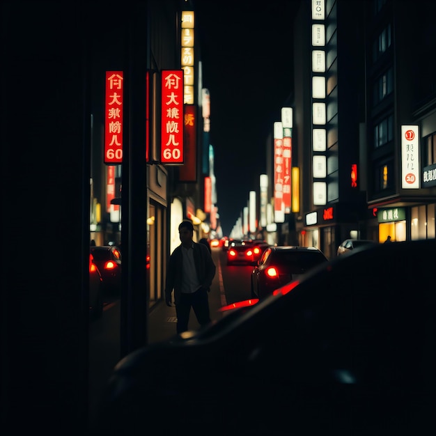 Photo une rue élégante à tokyo la nuit avec des feux rouges de voiture