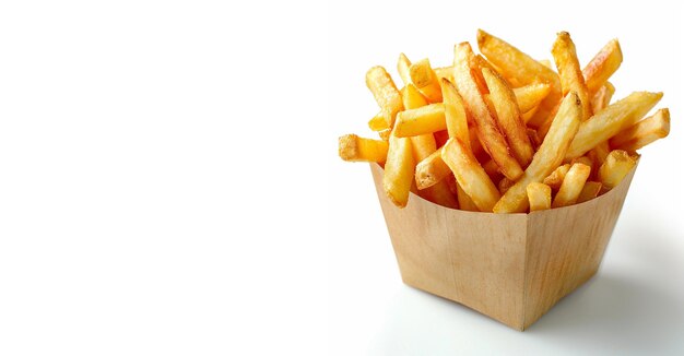 Photo un sac en papier brun de frites avec un fond blanc