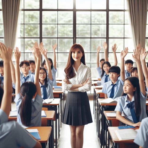 Photo salle de classe avec professeur et élèves