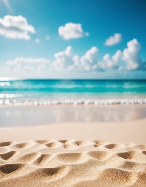 Photo scène de plage d'art avec des vagues douces rivage de sable couleurs vives créent une atmosphère paisible généré ai vacances de plage ensoleillée concept de voyage copier l'espace paradis tropical ensoleillé arrière-plan de plaie