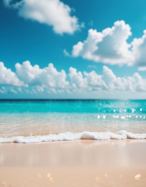 Photo scène de plage d'art avec des vagues douces rivage de sable couleurs vives créent une atmosphère paisible généré ai vacances de plage ensoleillée concept de voyage copier l'espace paradis tropical ensoleillé arrière-plan de plaie