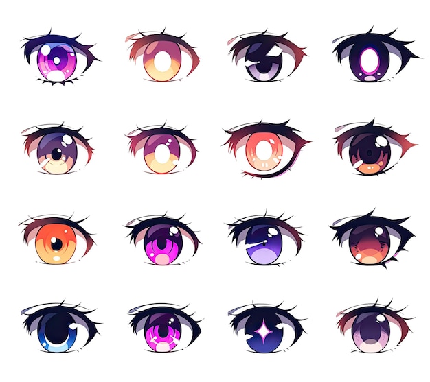 Photo set vectoriel de beaux yeux d'anime féminins avec différentes couleurs illustration vectorielle