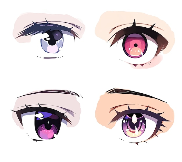 Photo set vectoriel de beaux yeux d'anime féminins avec différentes couleurs illustration vectorielle