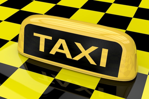 Photo signe de taxi sur fond d'échiquier jaune et noir