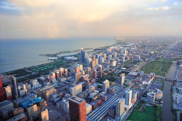 Skyline de Chicago au coucher du soleil