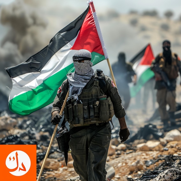 Photo un soldat avec un drapeau sur lequel est écrit 