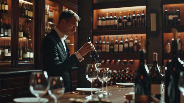 Photo un sommelier expert dégustant du vin dans un bar haut de gamme