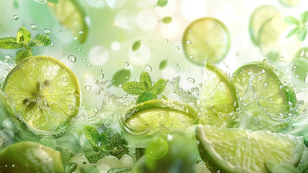 Photo splash de citron vert et de menthe