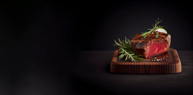 steak de boeuf dans la planche de bois 3D réaliste, vitrine de produits pour la photographie culinaire