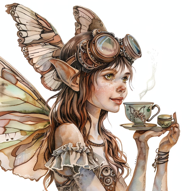 Steampunk clipart de la fée tenant la grenouille cool futuriste et vieux