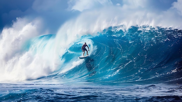 Photo un surfeur sur une grande vague sur le célèbre pipeline banzai sur la rive nord de generative ai