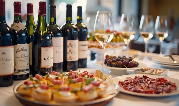 Photo une table avec des bouteilles de vin et des verres de vin et une bouteille de koala