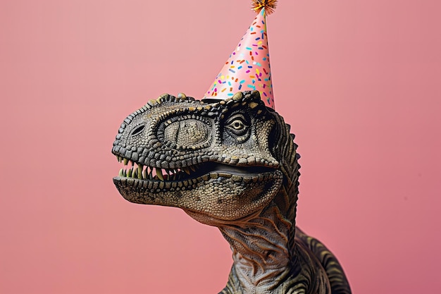 Photo une tête de dinosaure avec un chapeau de fête dessus