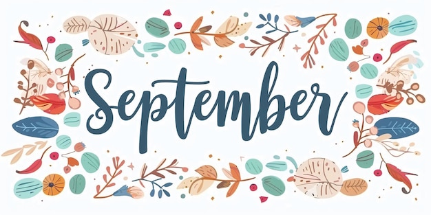 Photo texte original de septembre écrit à la main pour calendrier mensuel ou organisateur avec un vecteur hello september xaxarevised texte calligraphique de septembre pour planificateur mensuel avec un graphique hello september