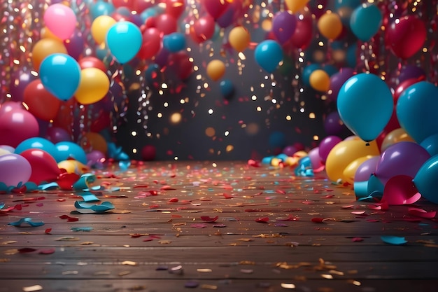 Thème d'arrière-plan d'anniversaire de couleur brillante avec des ballons colorés générés par l'IA