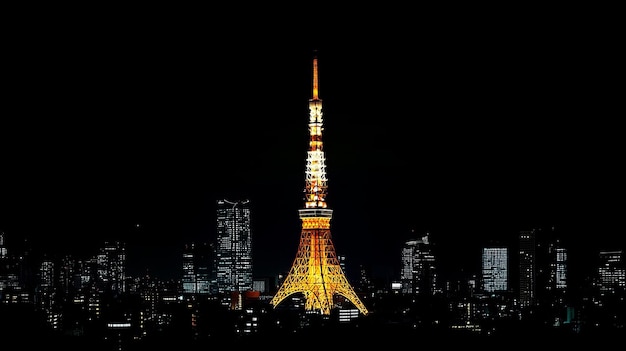 Photo la tour de tokyo, éclairée contre un horizon sombre et sombre