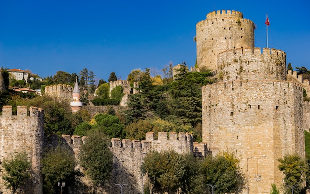 Tours cylindriques du château de Rumelian sur les rives européennes du Bosphore à Istanbul, Turquie