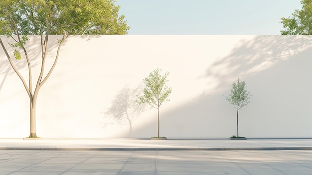 Photo trois arbres qui se tiennent devant un mur blanc