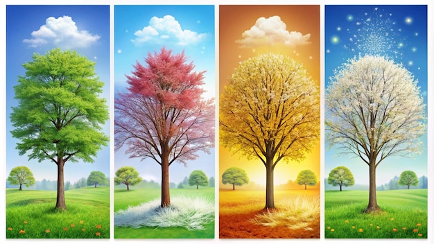 trois images différentes d'arbres avec des couleurs différentes et les mots arbres