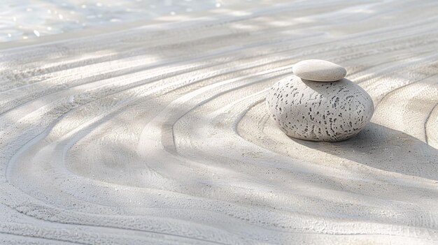 Photo un vase de sable blanc est sur la plage des pierres zen sur le sable des pierres empilées en équilibre