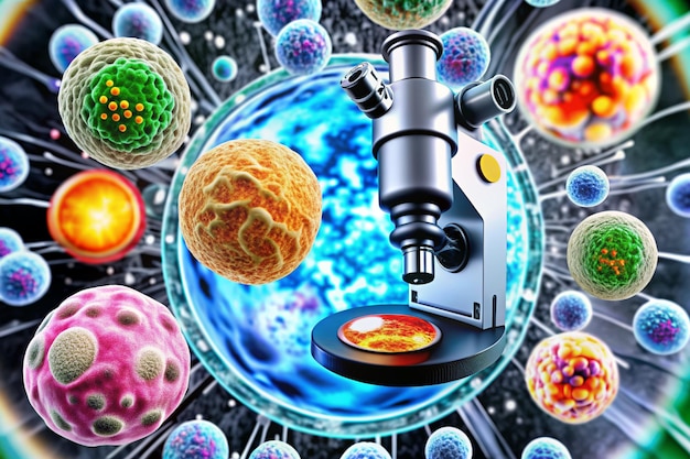 La vie sous le microscope cellulaire Biologie Médecine Illustration 3D