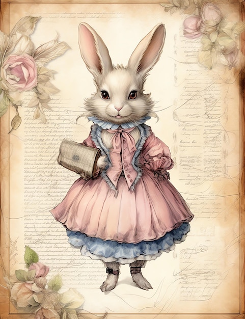 Vieille texture de papier d'un lapin avec des vêtements journal de déchets fond de papier numérique