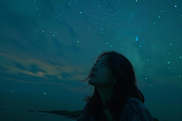 La voie lactée ciel nocturne romantique plein d'étoiles la fille regardant le ciel étoilé manque t'aimer