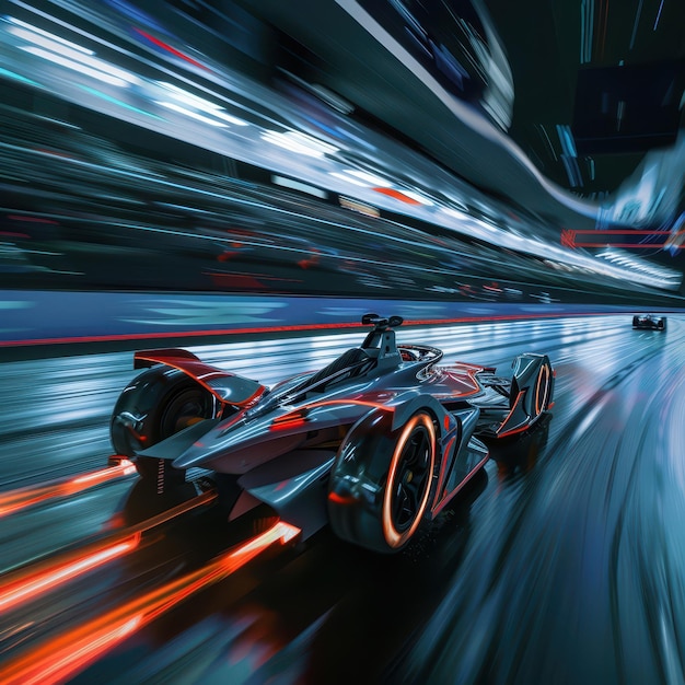 Photo une voiture de course descend une piste la nuit