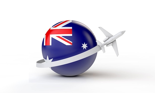 Voyage en avion concept australie volant autour du rendu du drapeau d