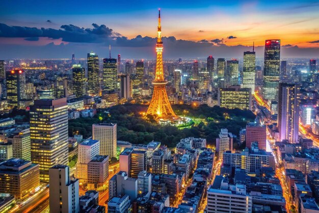 Photo vue du paysage urbain de tokyo la nuit au japon pour la conception du paysage nocturne urbain