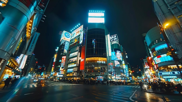 Photo vue nocturne d'une rue très fréquentée de tokyo, au japon