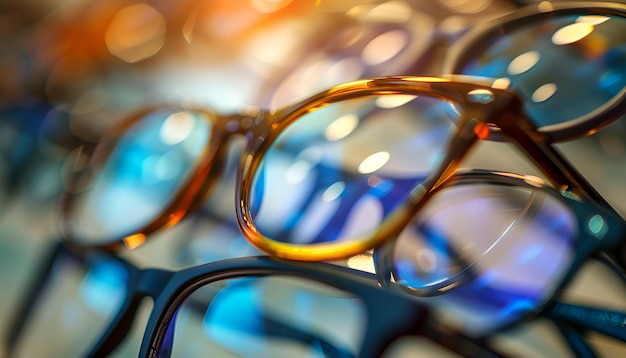 Photo vue supérieure des lunettes comparer les lentilles dans un magasin d'optique