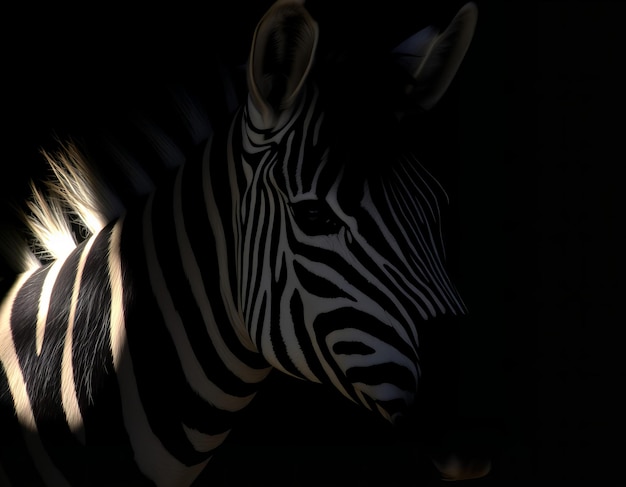 Photo un zèbre est montré dans le noir avec une lumière brillante sur son visage