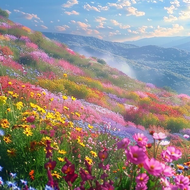 Photo 10h in the morning colorful smoke filled the flowers monet style real scene shooting 1000 colorfu