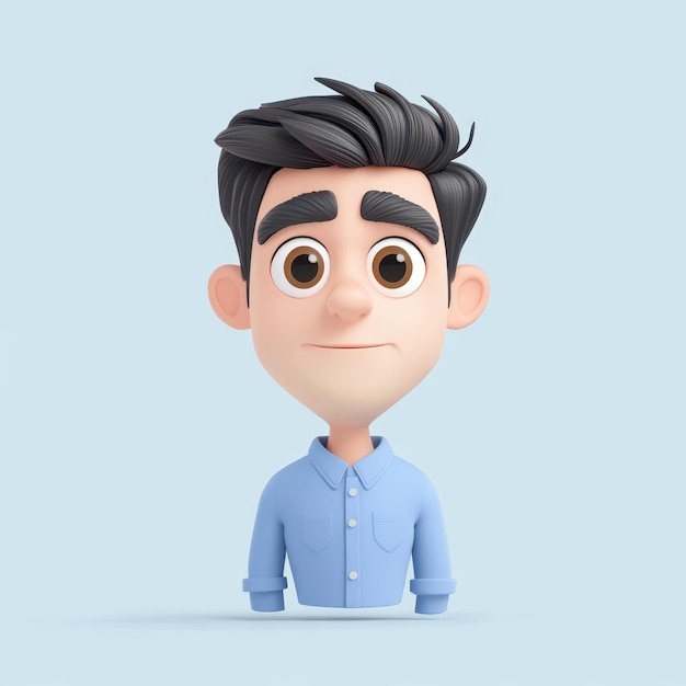 Foto un avatar 3d di un uomo con una camicia blu che corrisponde allo stile realistico dei popolari emoji