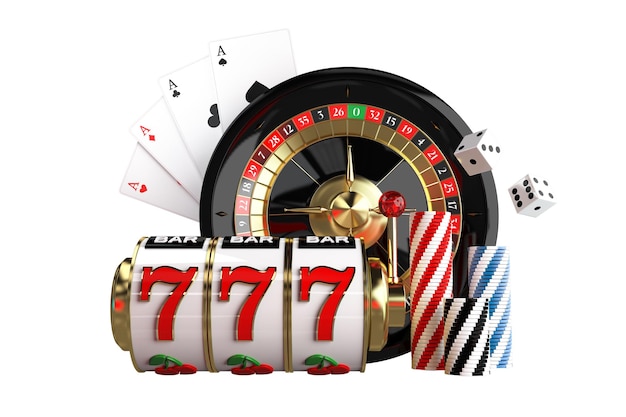 Photo 3d casino games elements illustration