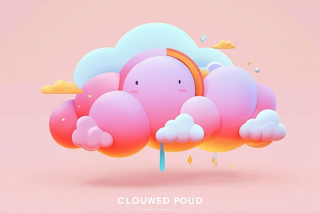 Photo 3d cloud download flat illustration