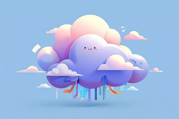 Photo 3d cloud download flat illustration