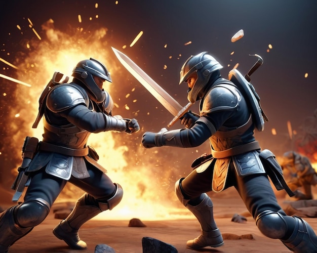 Photo 3d combat icon intense battle scene in gaming illustration ai generated