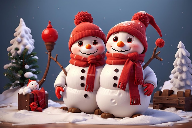 3d cute christmas snowman