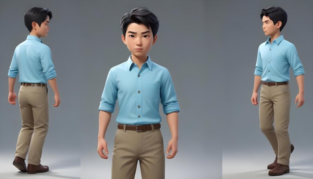 Photo 3d cute young businessboy character run front generative ai