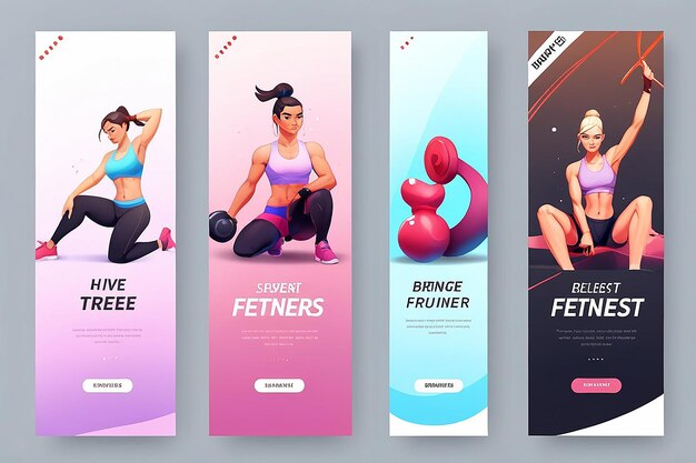 Photo 3d fitness banners in realistic style