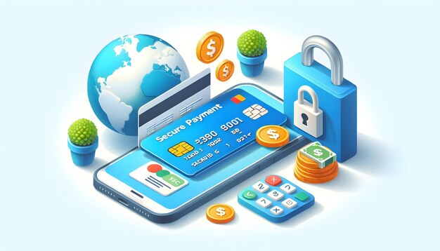 Photo 3d flat vector as secure payment icon with a credit card and lock concept as vector illustration of